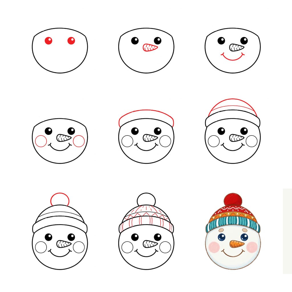 Schneemann Gesicht zeichnen ideen