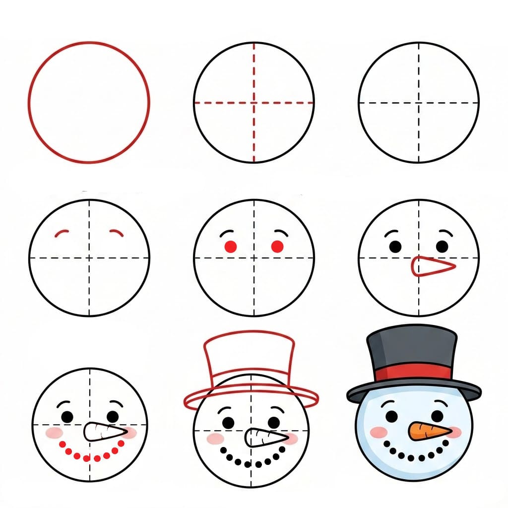 Minimalistisches Schneemann Gesicht zeichnen ideen