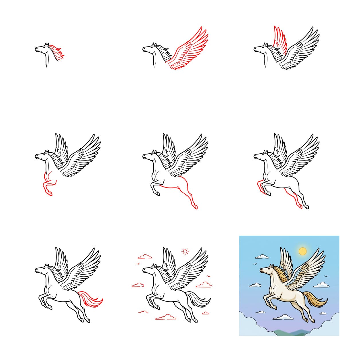 Pegasus am Himmel zeichnen ideen