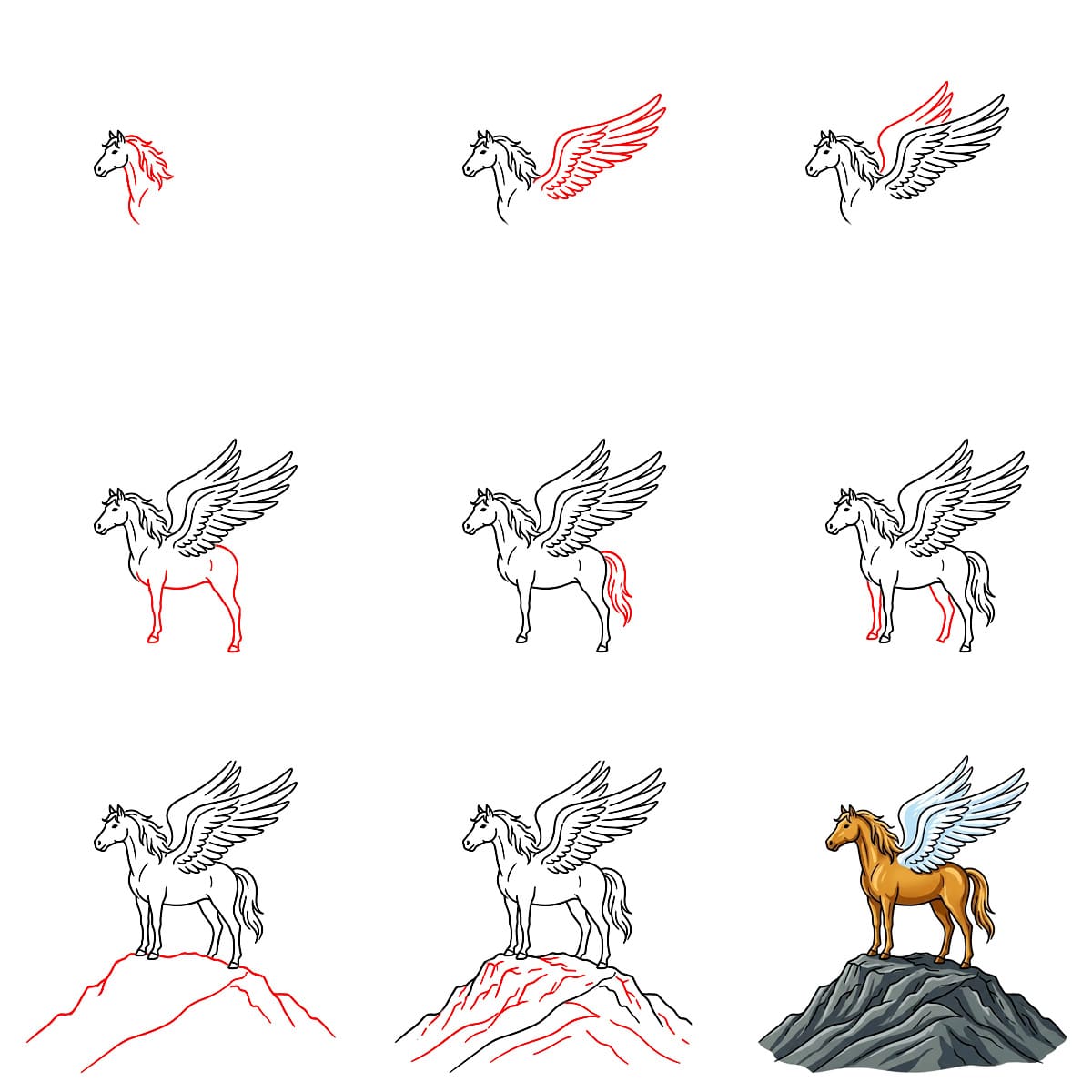 Pegasus auf dem Berg zeichnen ideen