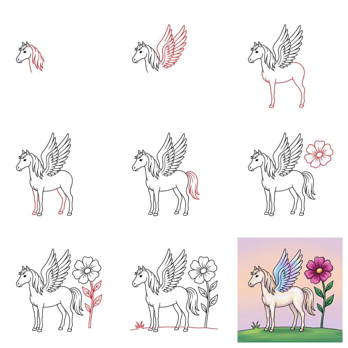Pegasus und Blume zeichnen ideen