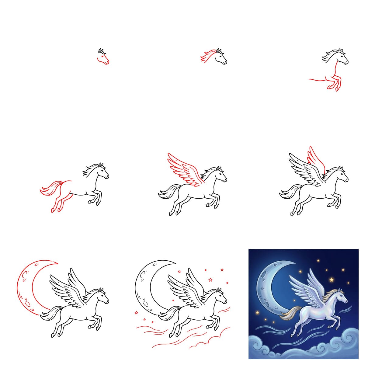 Pegasus und Mond zeichnen ideen