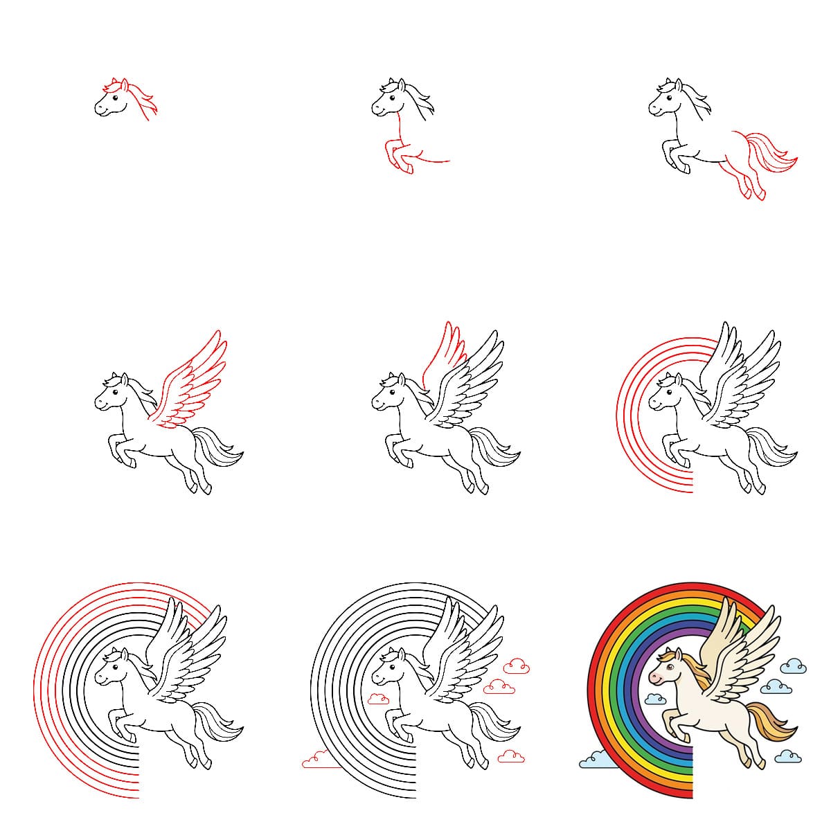 Pegasus und Regenbogen zeichnen ideen