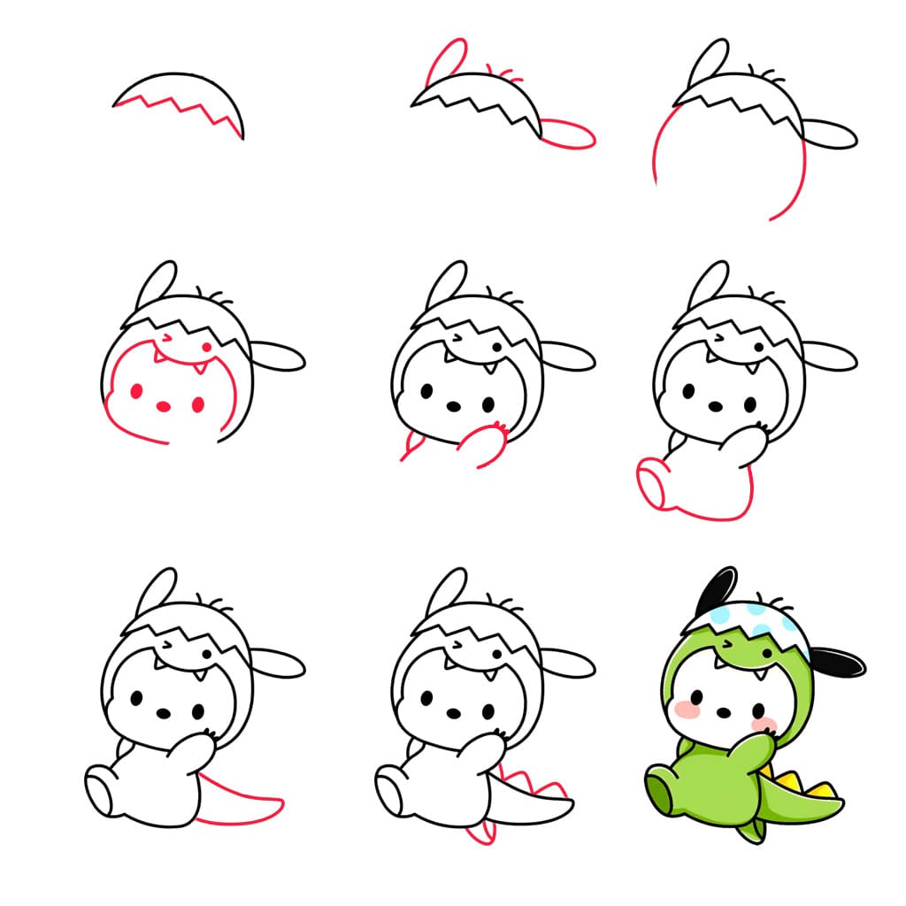 Pochacco mit Dinosaurier zeichnen ideen