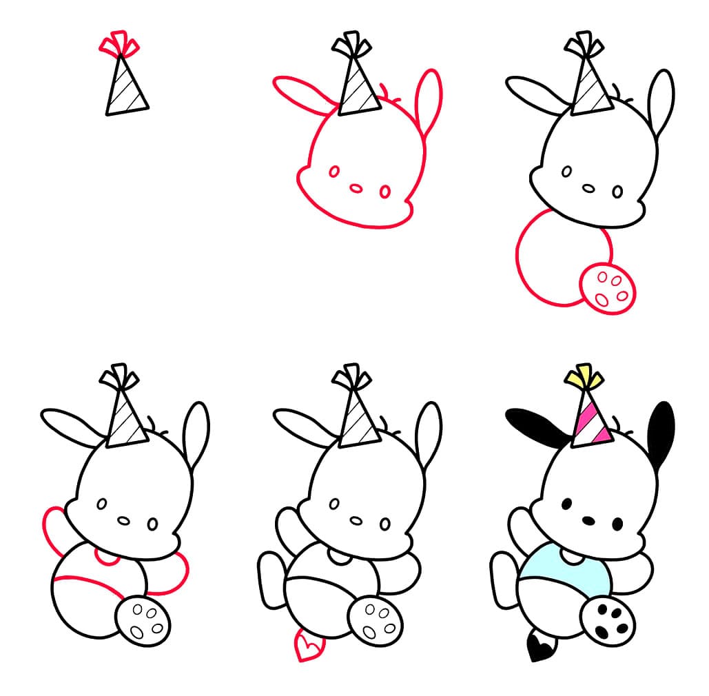 Pochacco mit Partyhut zeichnen ideen