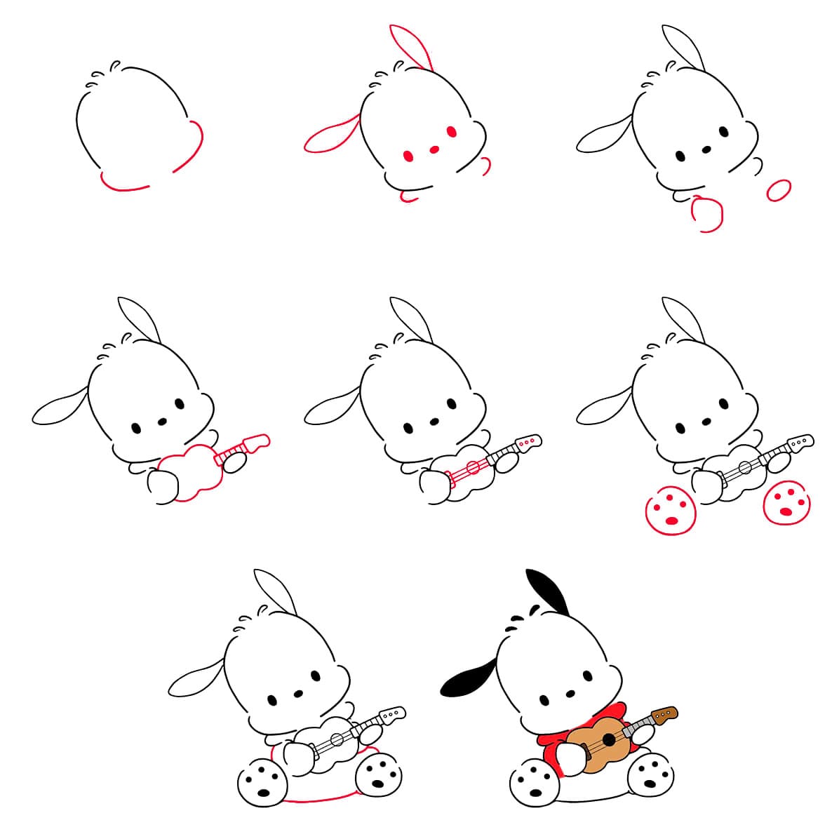 Pochacco spielt Gitarre zeichnen ideen