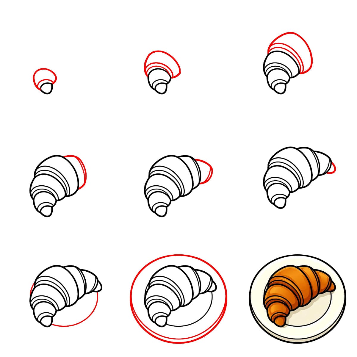 Croissant auf dem Teller zeichnen ideen