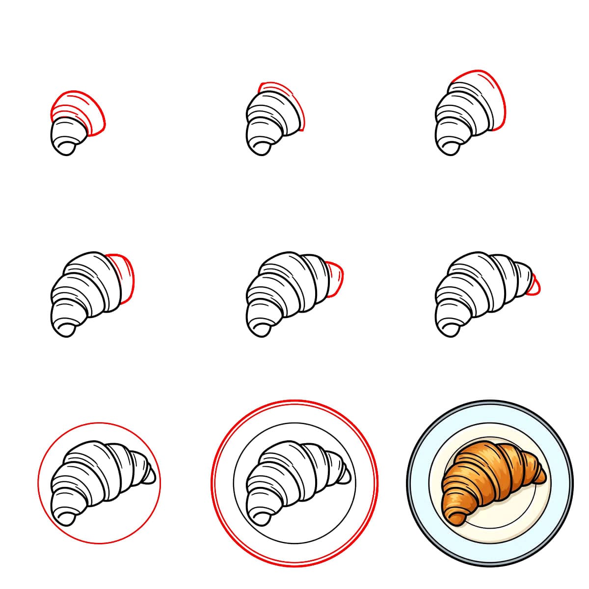 Croissant schräg auf dem Teller zeichnen ideen