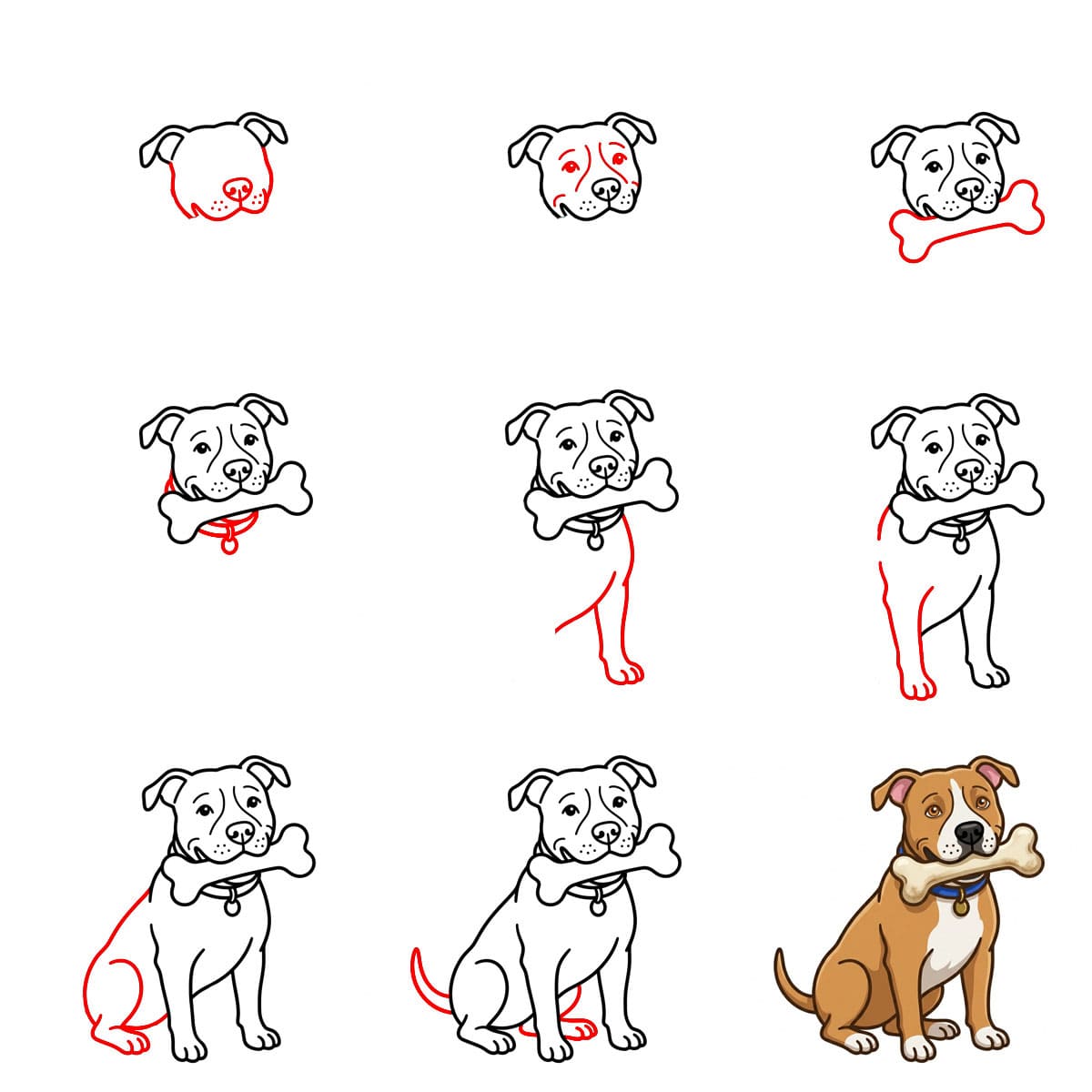 Pitbull mit Knochen zeichnen ideen