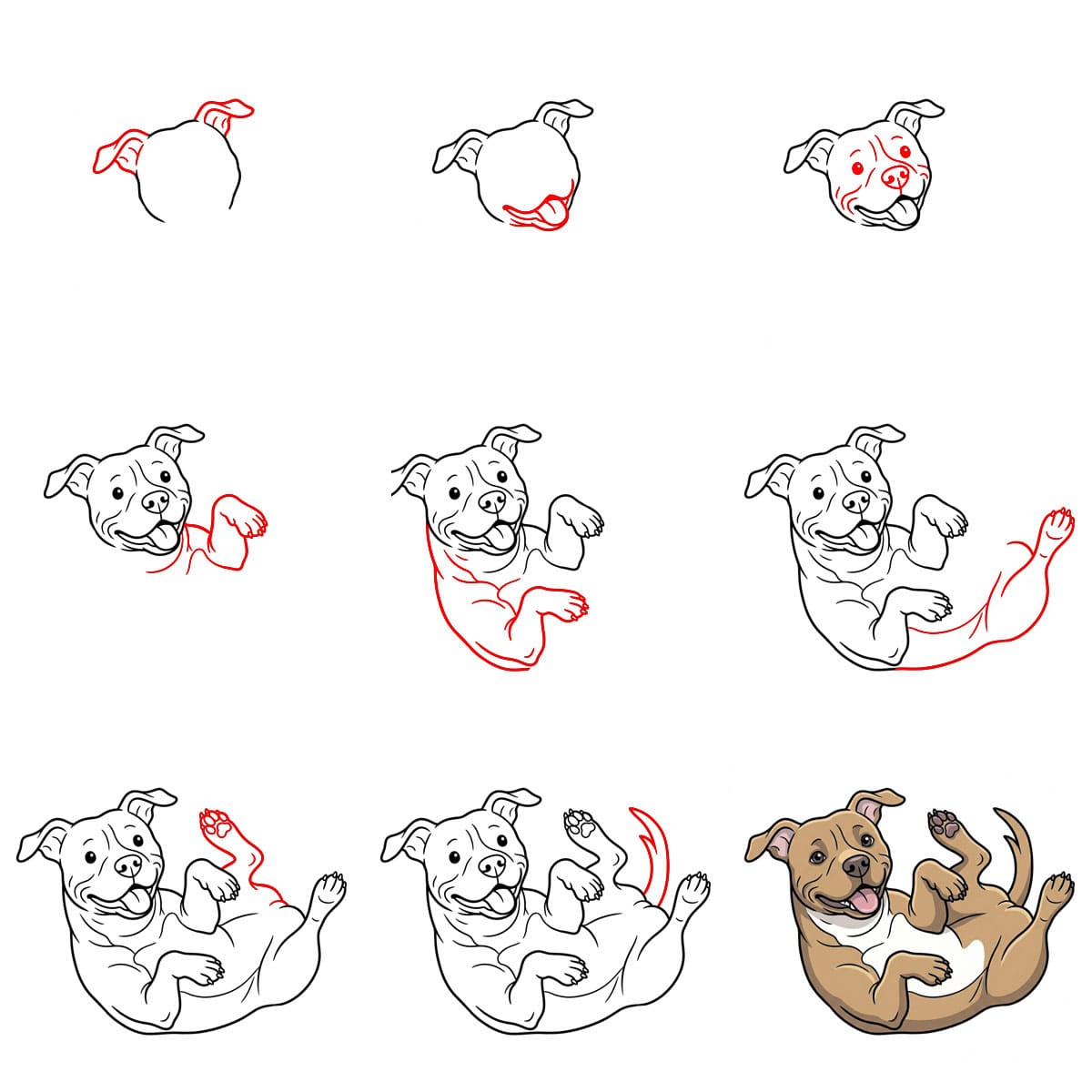 Pitbull wälzt sich zeichnen ideen