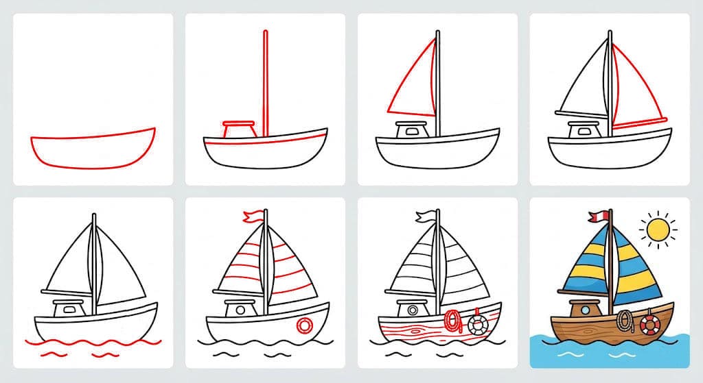 Buntes Segelboot zeichnen ideen