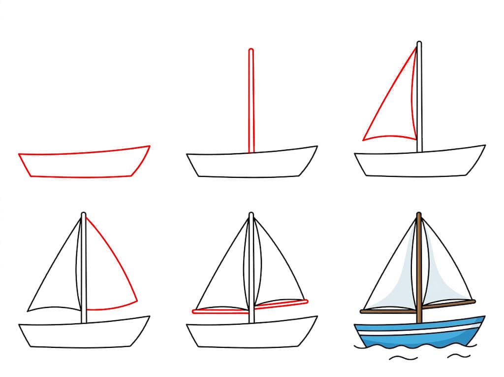 Ein einfaches Segelboot bild zeichnen ideen