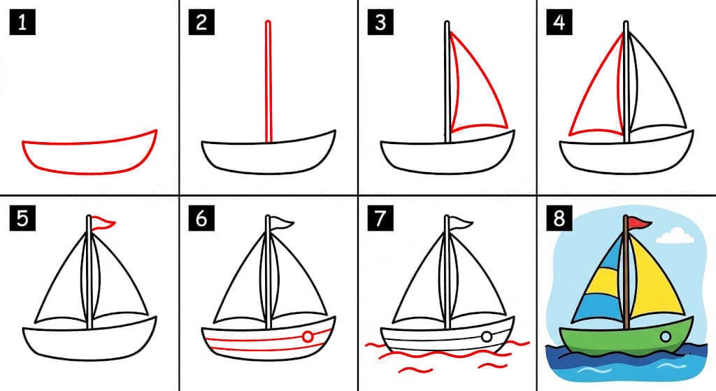Ein Karikatur Segelboot zeichnen ideen