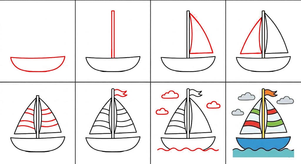Einfaches Segelboot bild zeichnen ideen