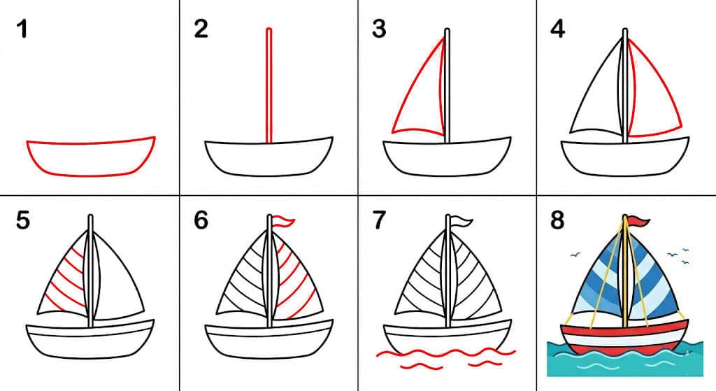Einfaches Segelboot zeichnen ideen