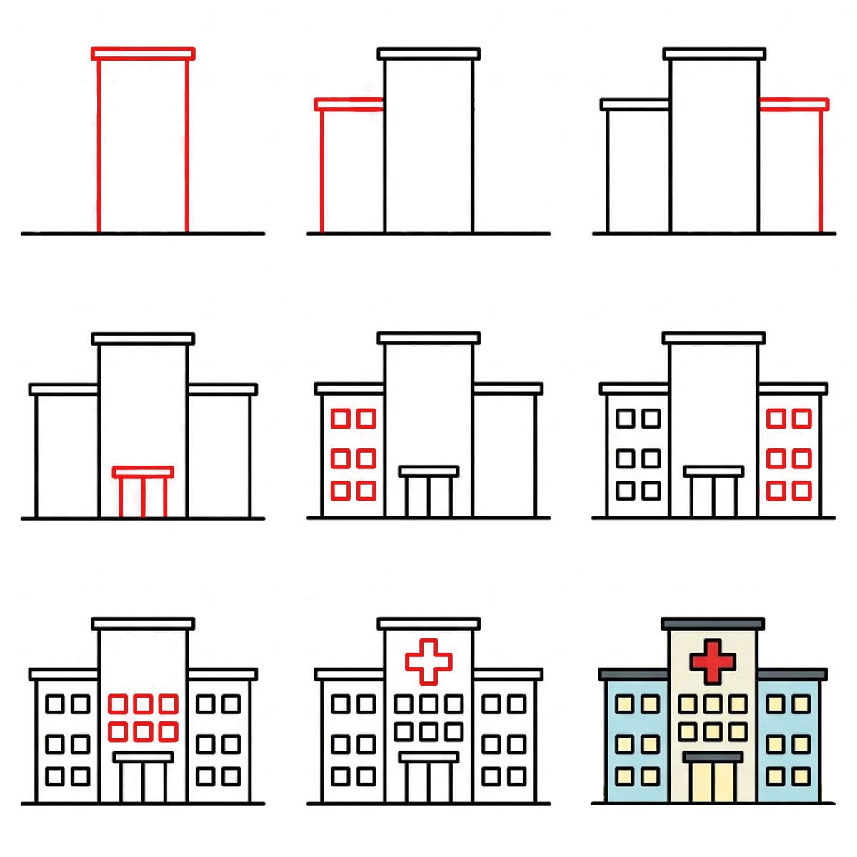 Großes Krankenhaus zeichnen ideen