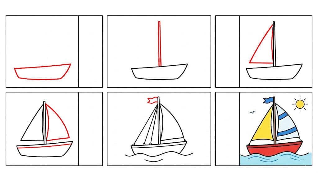 Schwimmendes Segelboot zeichnen ideen