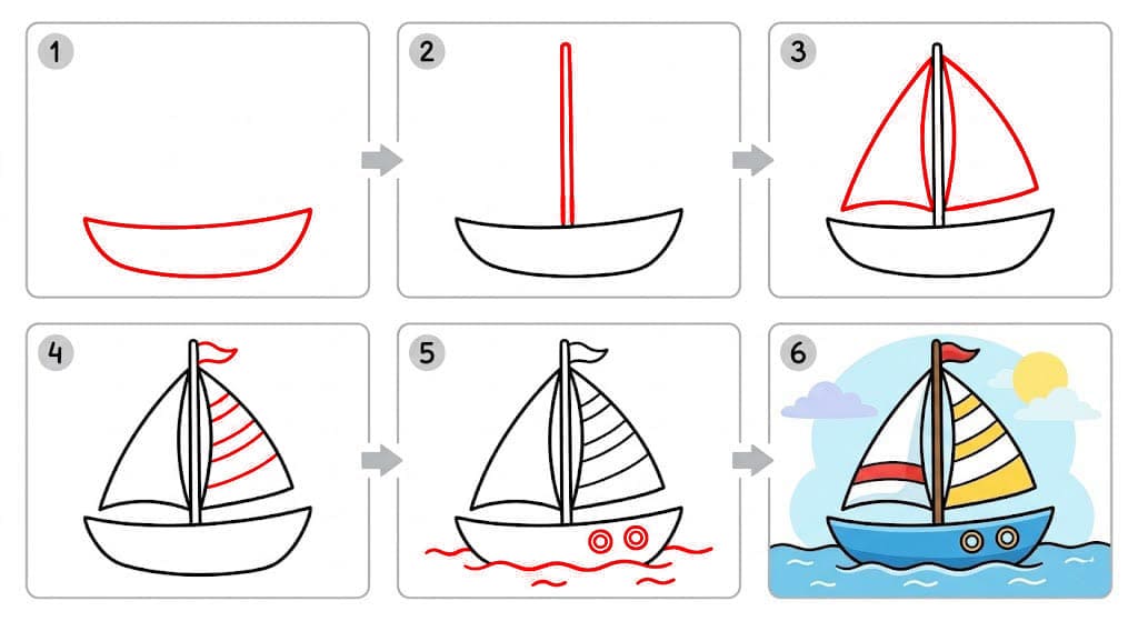 Segelboot für Kinder zeichnen ideen