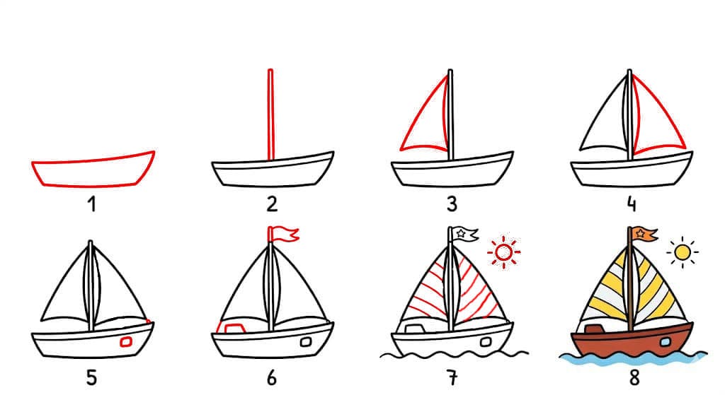 Segelboot im Vintage Stil zeichnen ideen