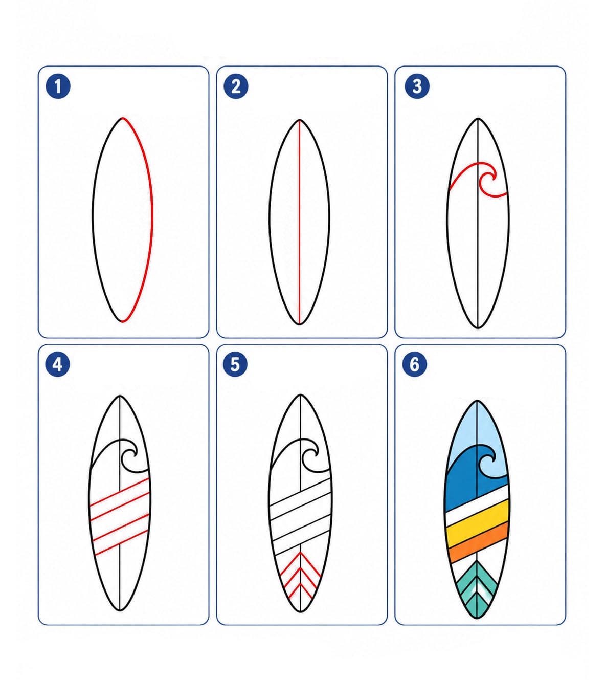 Surfbrett mit geometrischem Muster zeichnen ideen