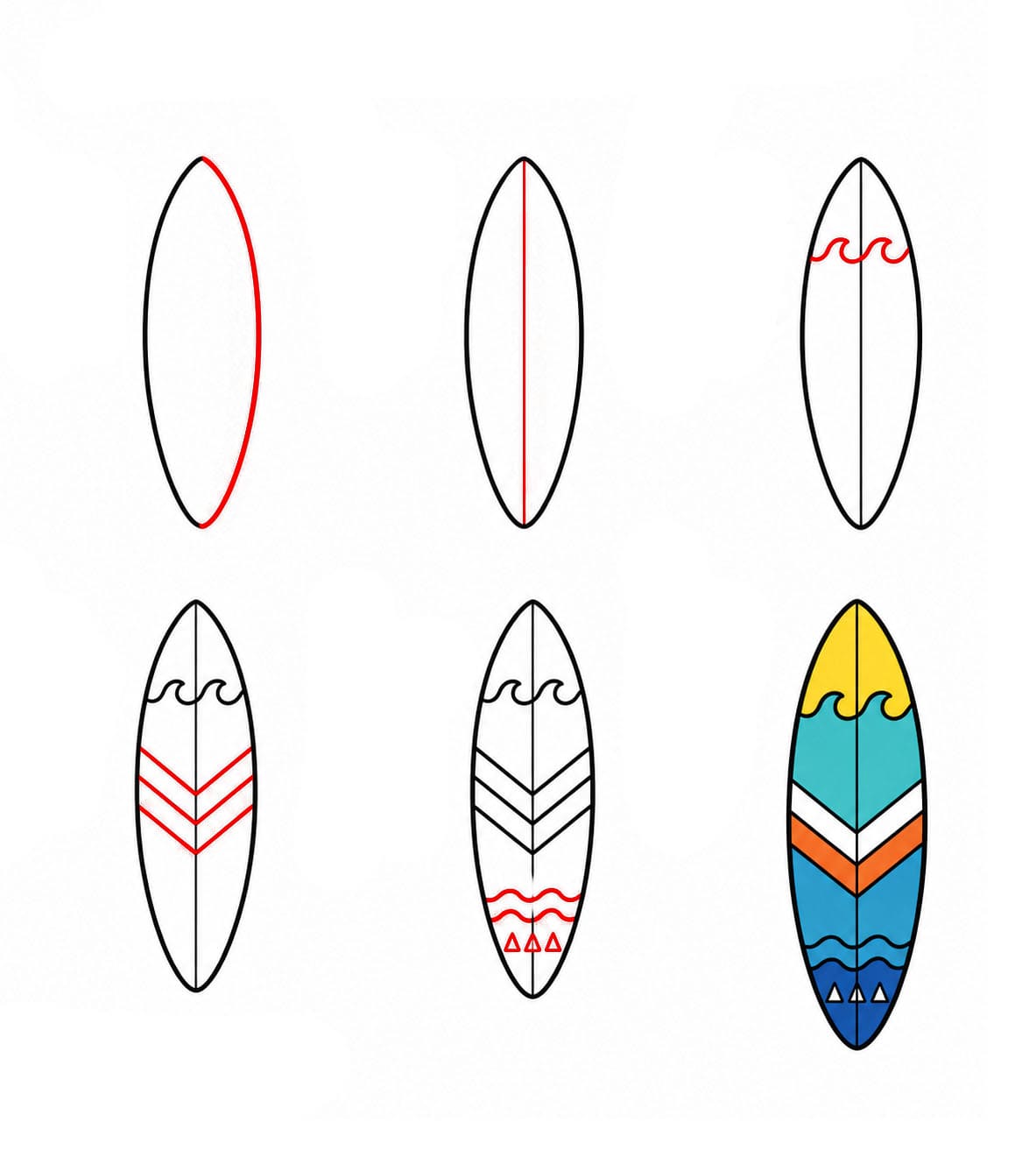 Surfbrett mit Retro Streifen zeichnen ideen