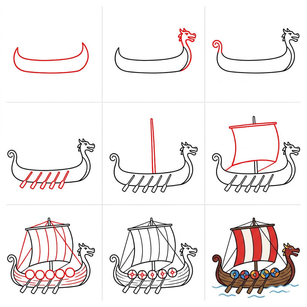 Antikes Wikingerschiff zeichnen ideen