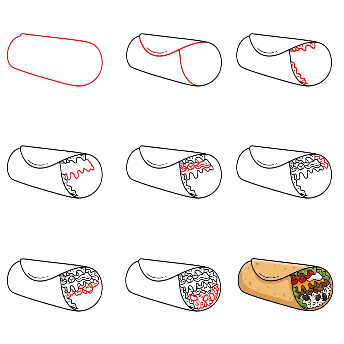 Bild eines leckeren Burritos zeichnen ideen