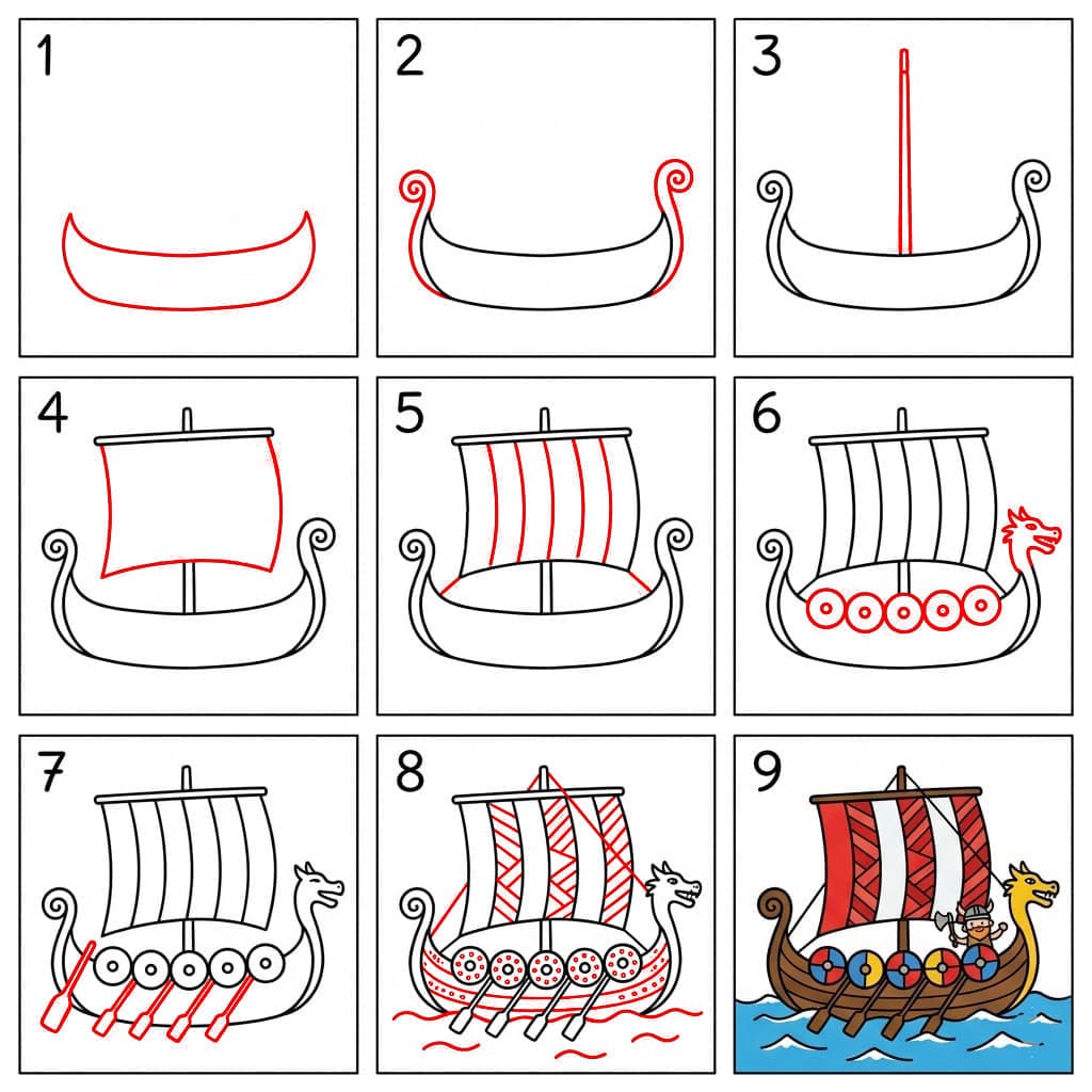 Buntes Wikingerschiff zeichnen ideen