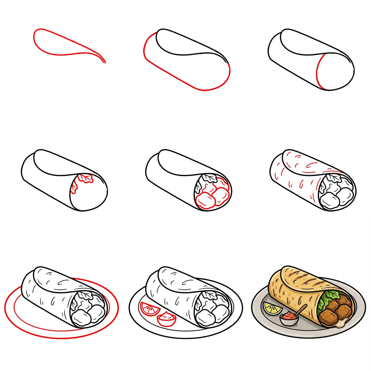 Burrito auf dem Teller zeichnen ideen