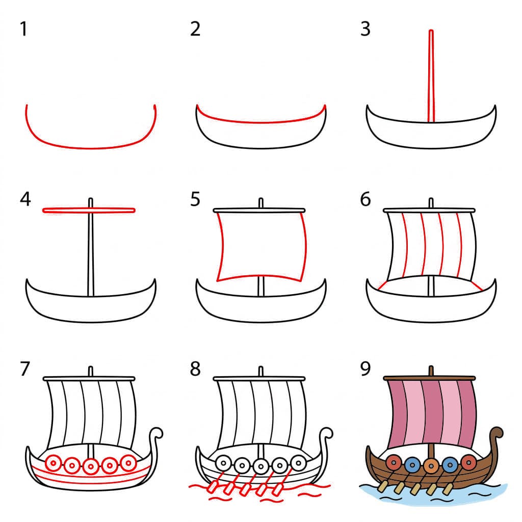 Einfaches Wikingerschiff bild zeichnen ideen