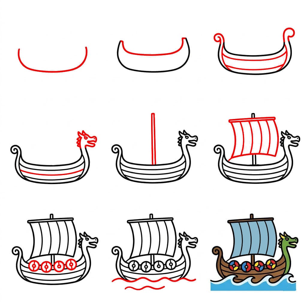 Einfaches Wikingerschiff zeichnen ideen