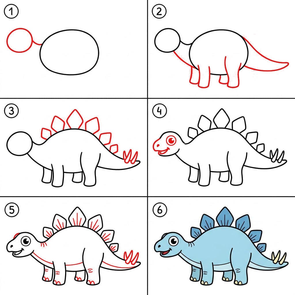 Fröhlicher blauer Stegosaurus zeichnen ideen