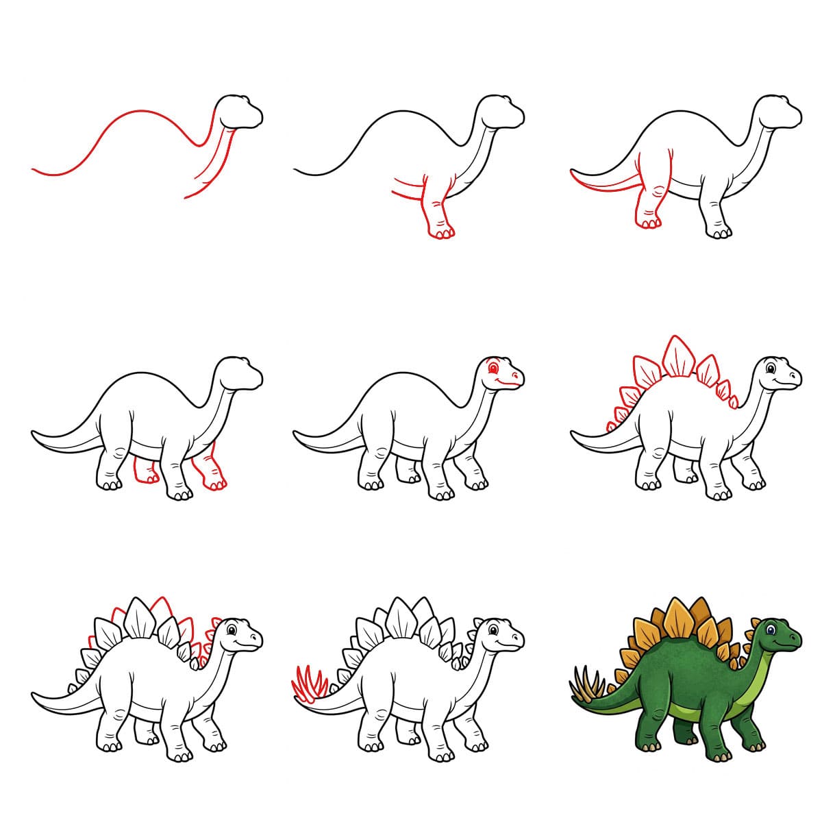 Fröhlicher Stegosaurus zeichnen ideen