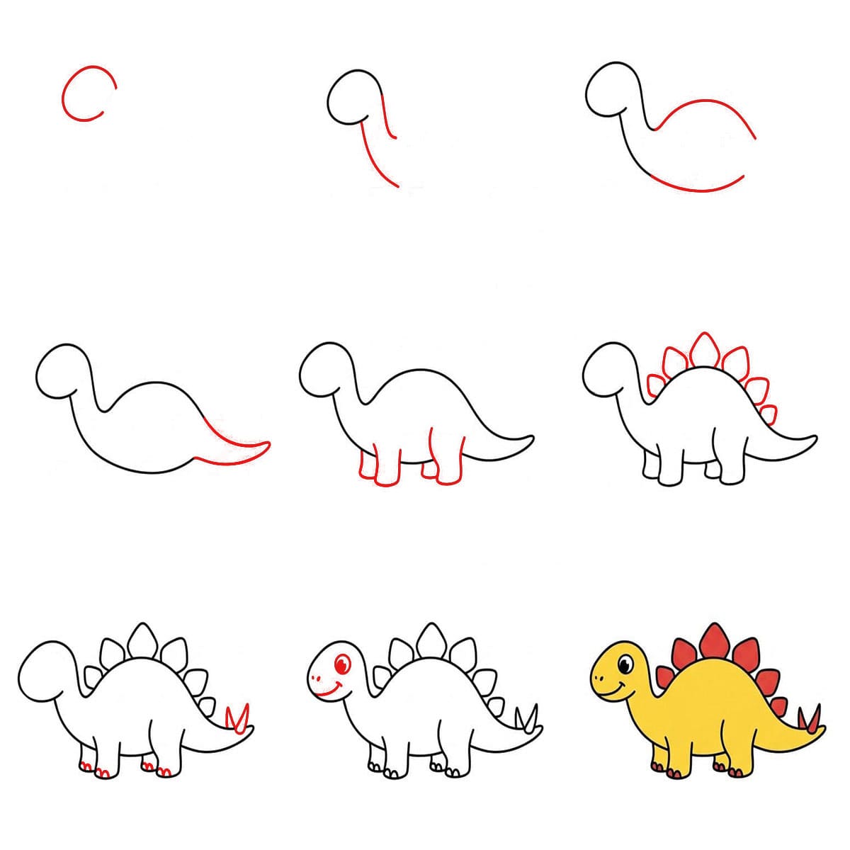 Gelber Stegosaurus zeichnen ideen