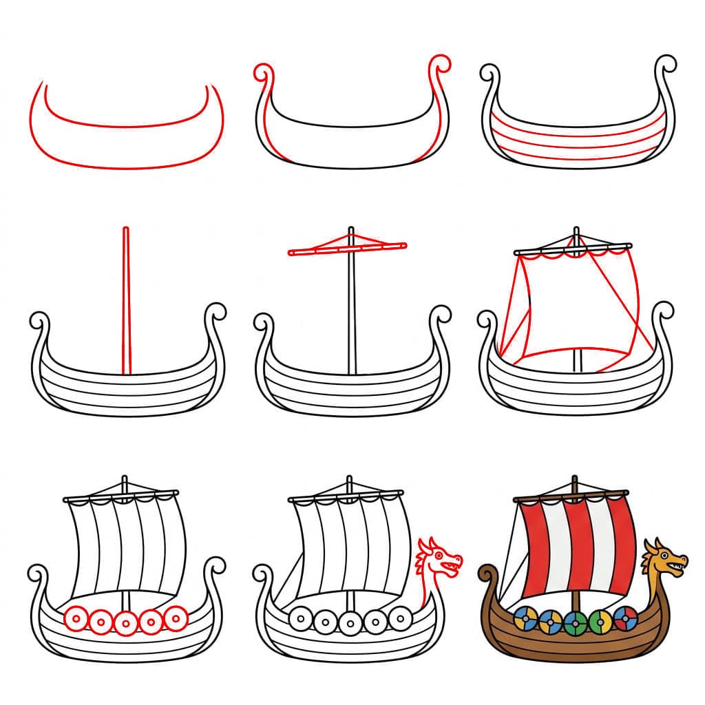 Klassisches Wikingerschiff zeichnen ideen