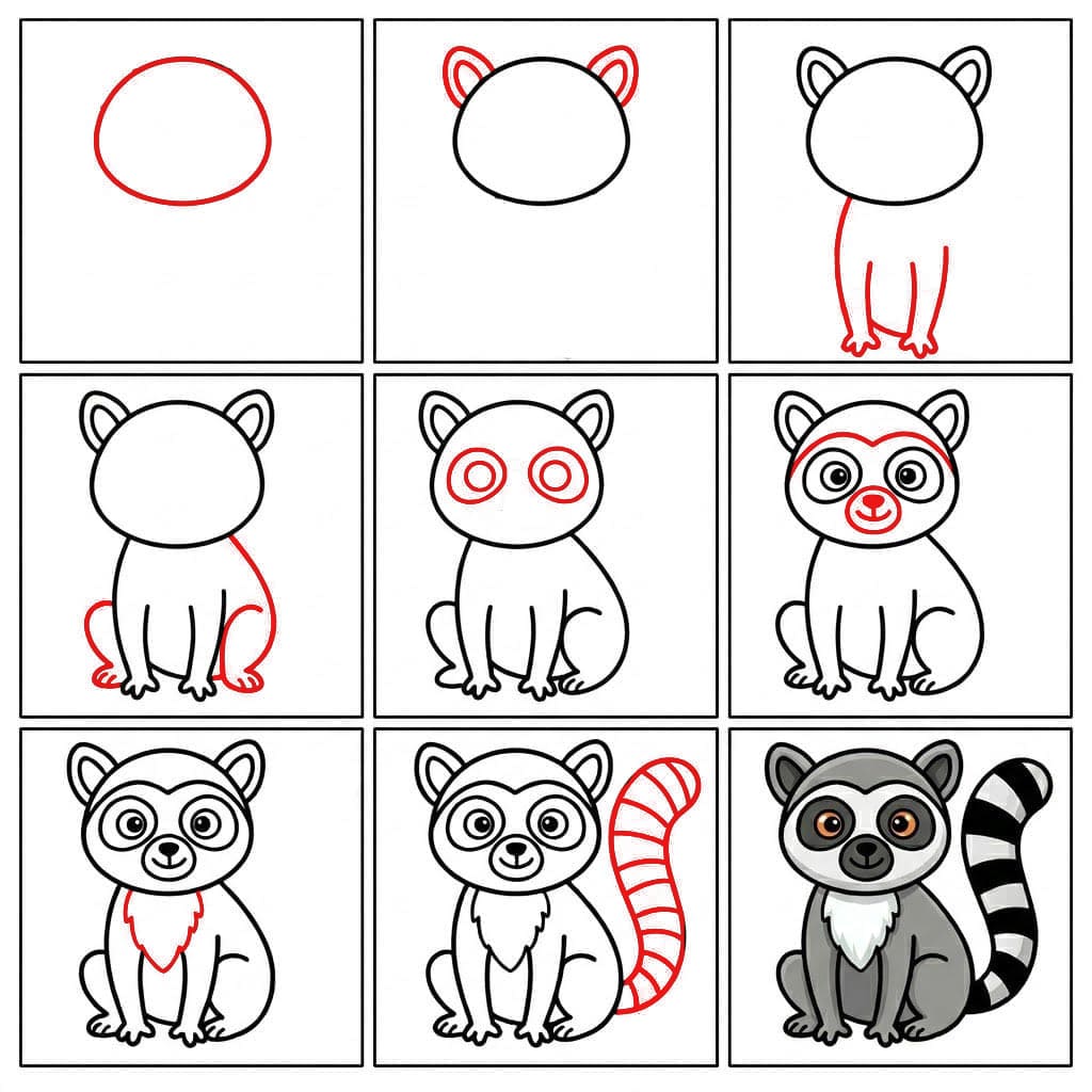 Lemur für Kinder zeichnen ideen