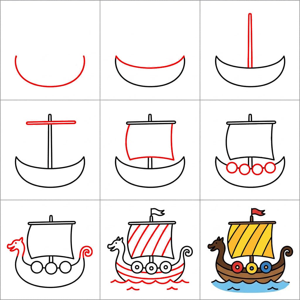 Minimalistisches Wikingerschiff zeichnen ideen