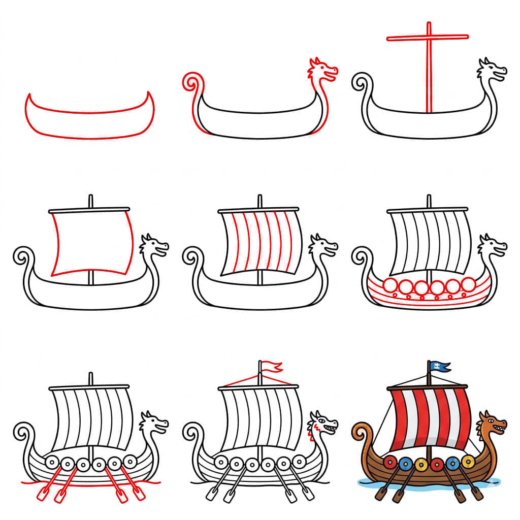 Mittelalterliches Wikingerschiff zeichnen ideen