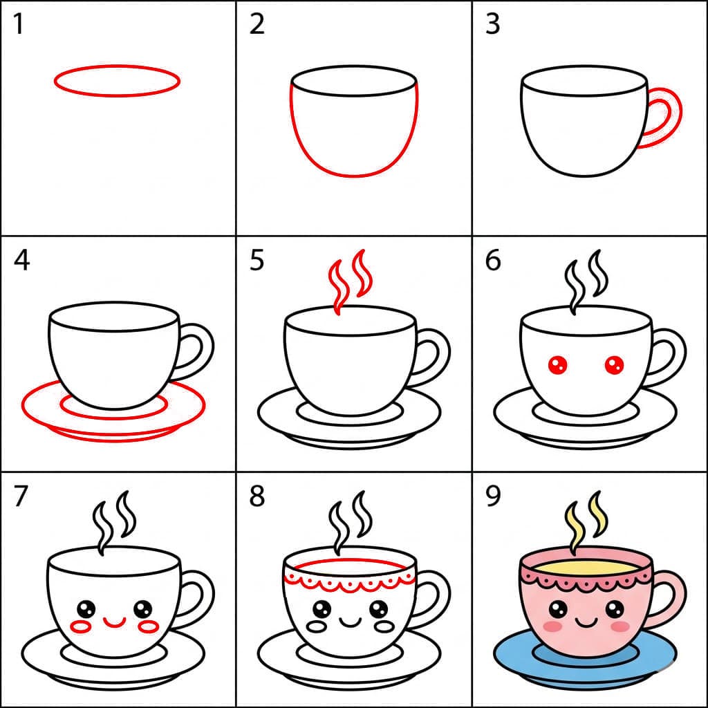 Niedliche Teetasse mit Lächeln zeichnen ideen