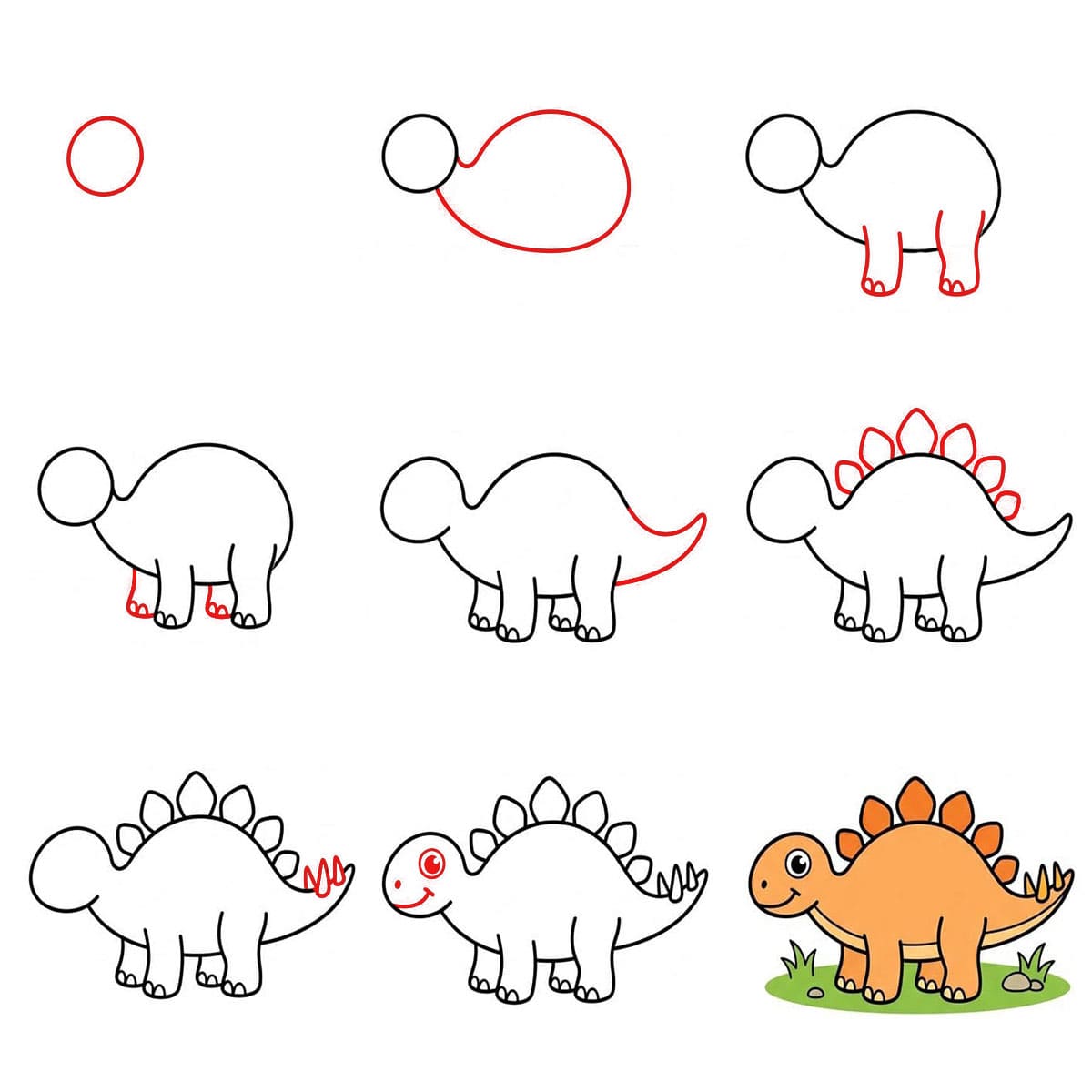 Orangener Stegosaurus zeichnen ideen
