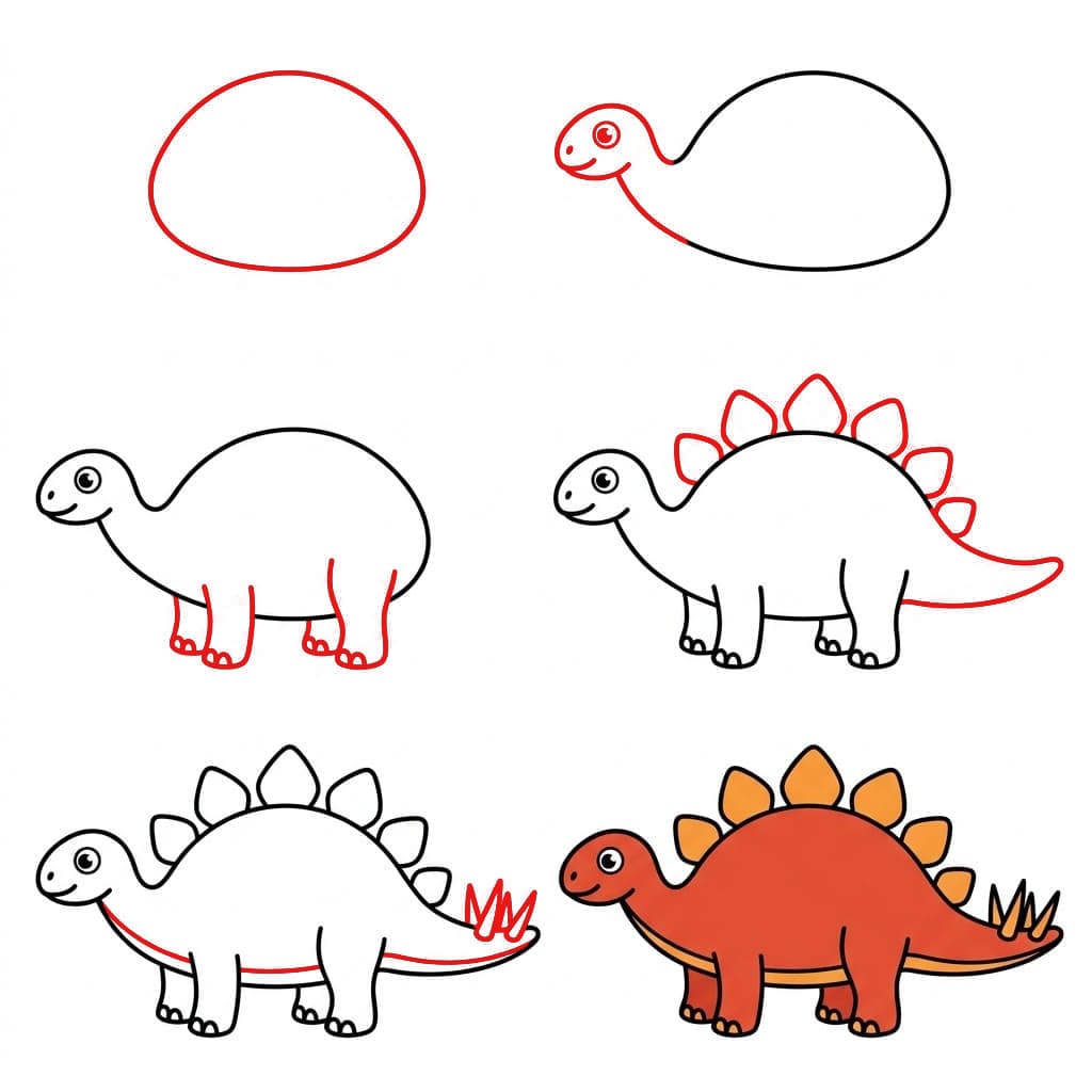 Roter Stegosaurus zeichnen ideen