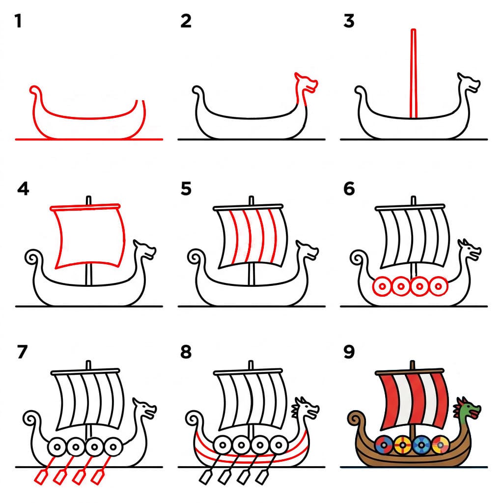 Schönes Wikingerschiff zeichnen ideen
