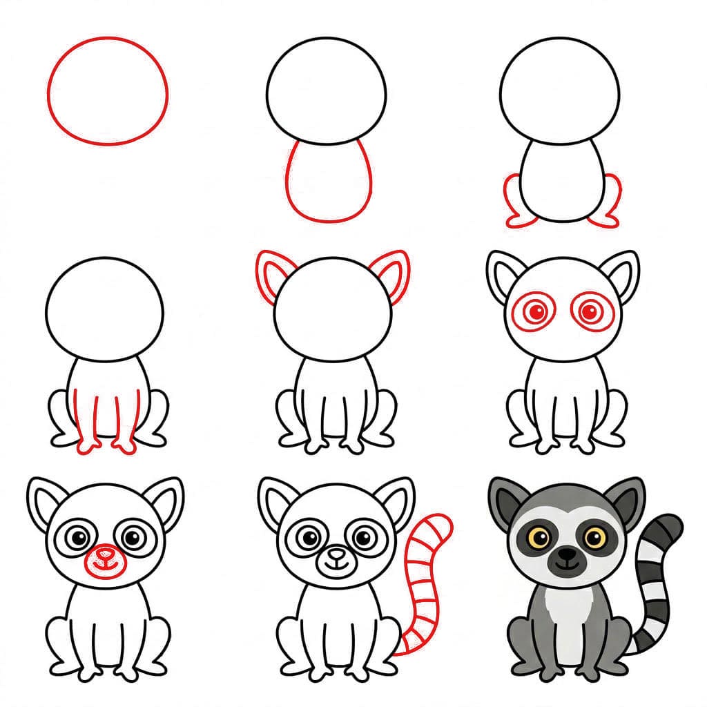 Sitzender Lemur zeichnen ideen