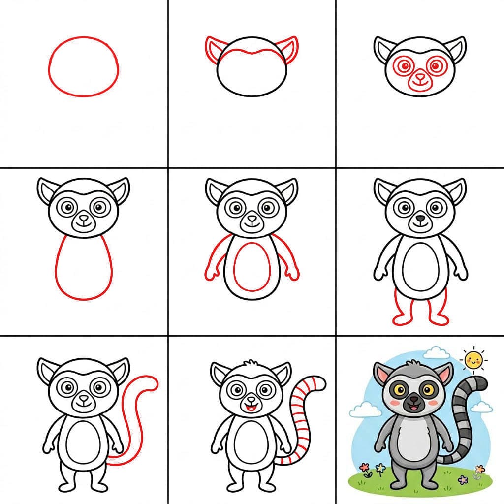 Stehender Lemur zeichnen ideen