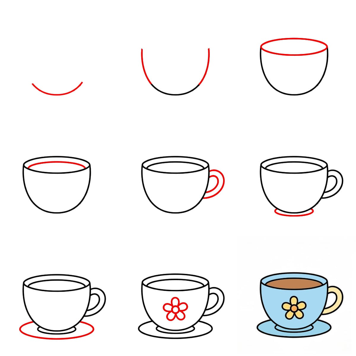 Teetasse mit Blumenmotiv zeichnen ideen