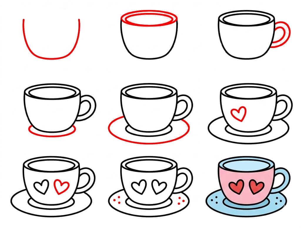 Teetasse mit Herzmotiv zeichnen ideen
