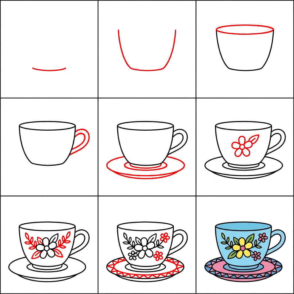 Teetasse und Blumenmuster zeichnen ideen
