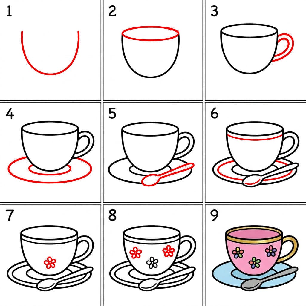 Teetasse und Teelöffel zeichnen ideen