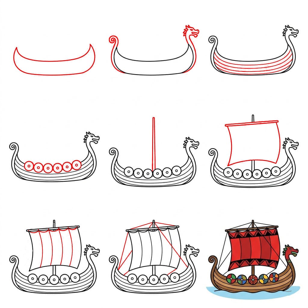 Wikinger Langschiff zeichnen ideen