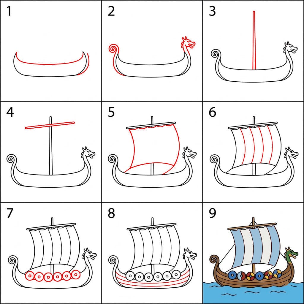 Wikingerschiff auf See bild zeichnen ideen